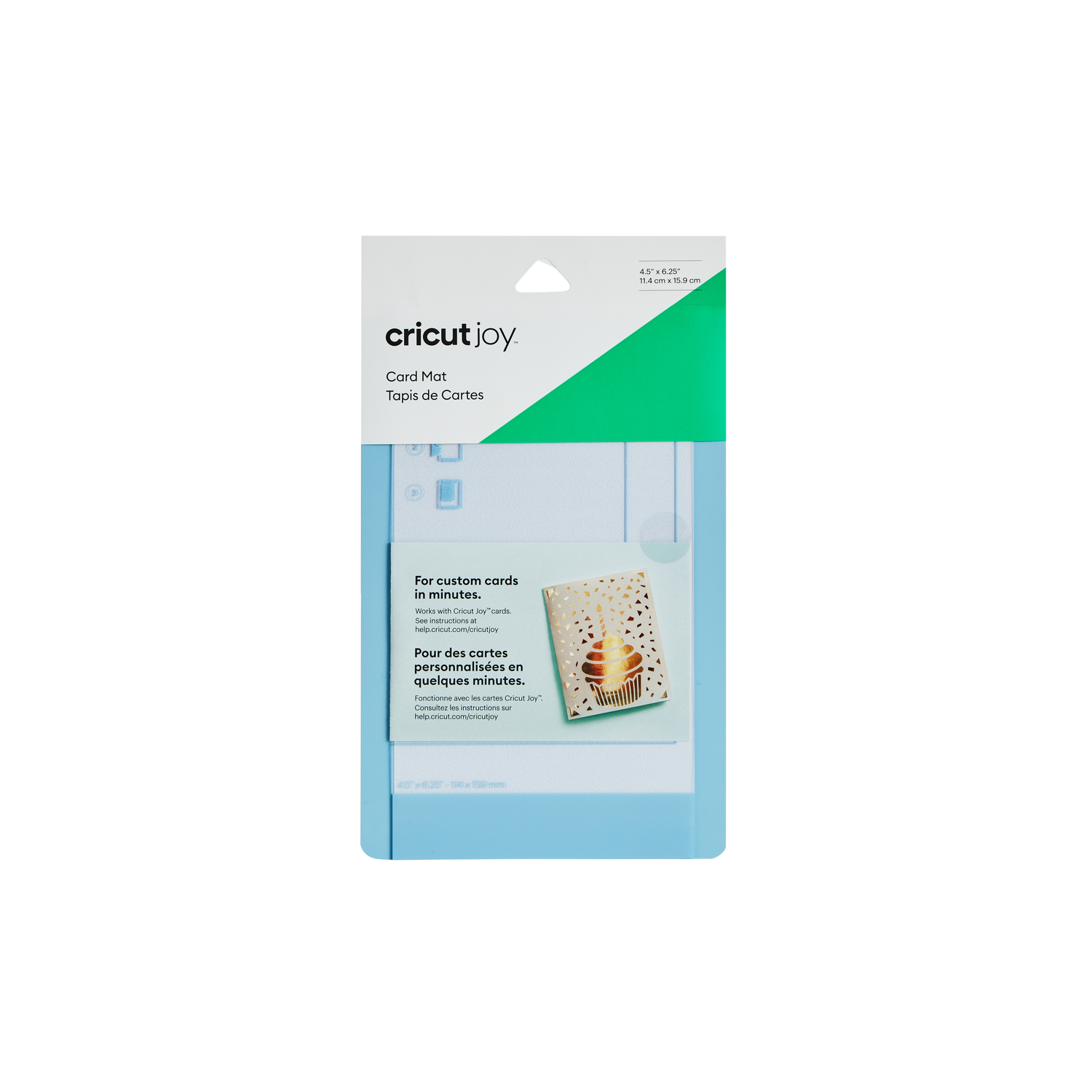 A Cricut Joy card mat packaging, with a card inside showing a cake.