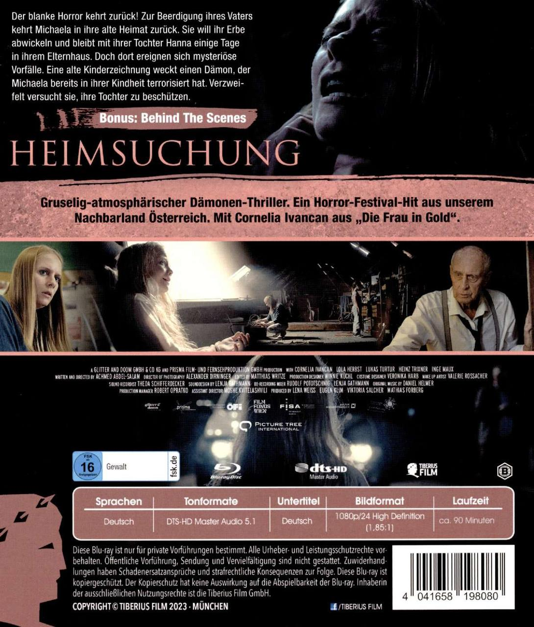 DVD-Cover des Films Heimsuchung mit Text und Bildern.
