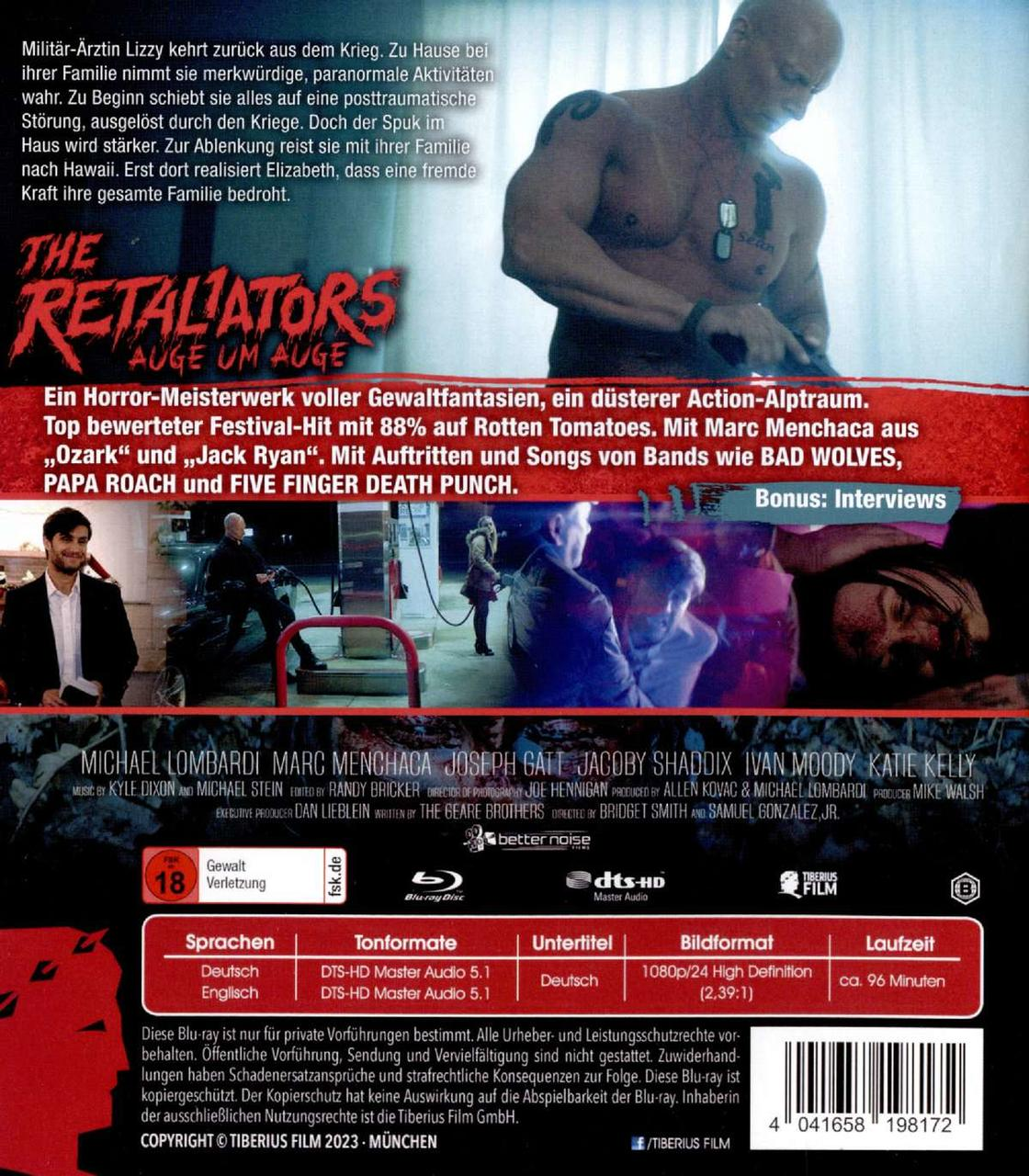 Filmposter mit Text und Bildern. Das Poster wirbt für den Film 'The Retaliators' und zeigt Schauspielernamen.