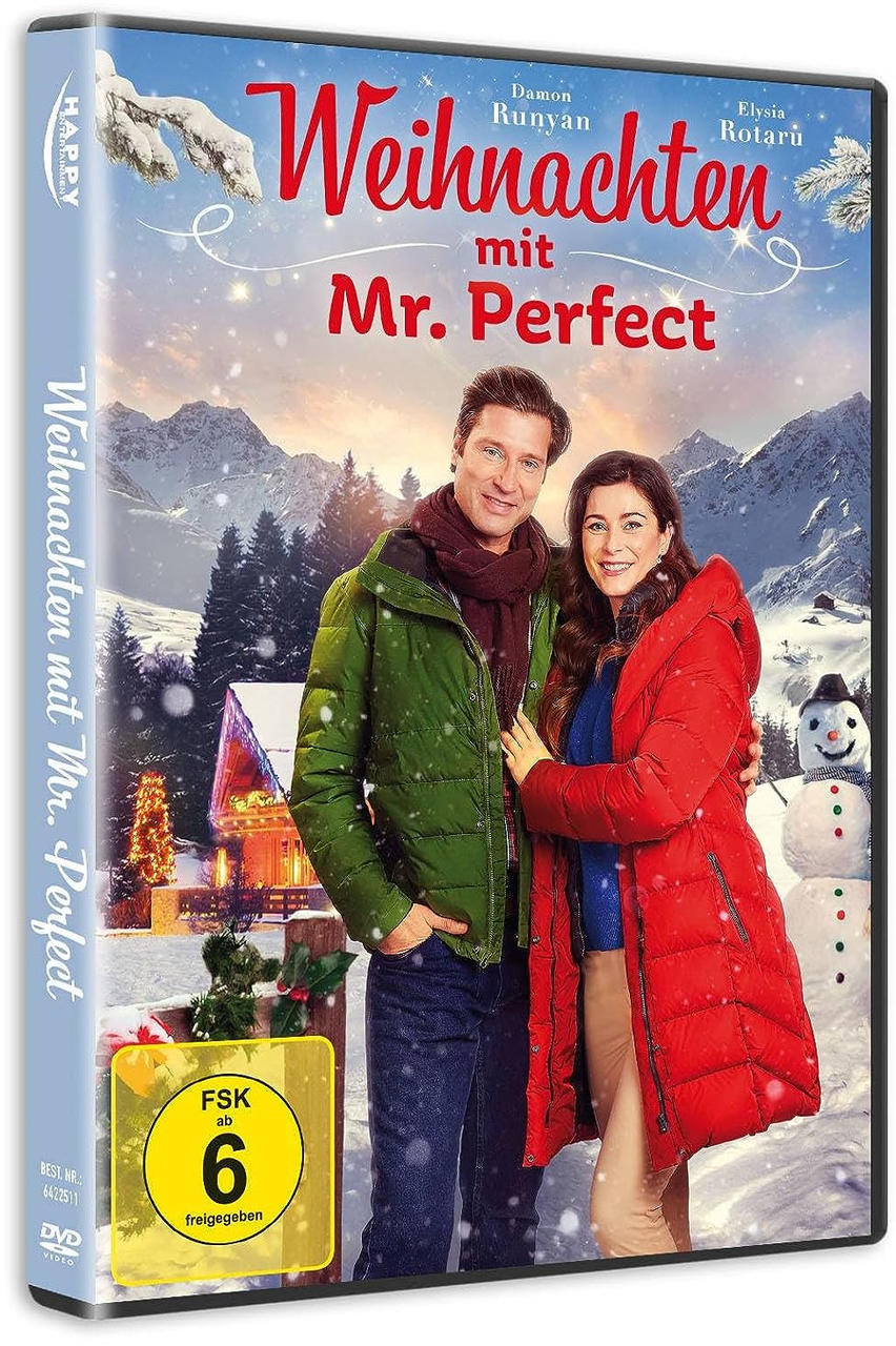 DVD-Cover von "Weihnachten mit Mr. Perfect" mit einem Paar in Winterkleidung, Schnee im Hintergrund.