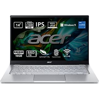 Portátil - Acer Swift 3 SF314-512, 14" QHD, Intel® Evo™Core™ i7-1260P, 16GB RAM, 1TB SSD, Intel® Iris® Xe Graphics, Windows 11 Home