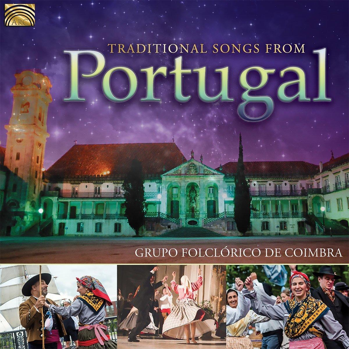 Traditional Songs from Portugal-Albumcover. Ein Gebäude und tanzende Menschen. Titel: Portugal.