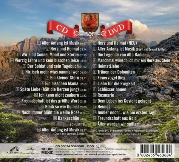 CD-Cover, Berglandschaft, Songtitel, DVD oben. Brauner, roter, grüner und weißer Text und Grafik.