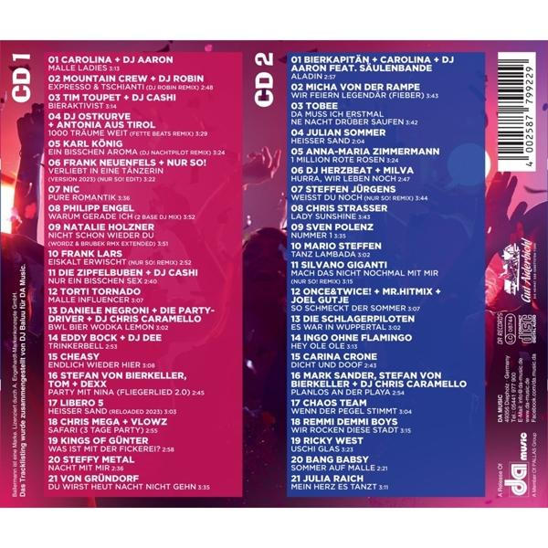 Zwei CDs mit Titellisten. Die erste CD listet Titel verschiedener Künstler, CD 2 hat ein ähnliches Format.