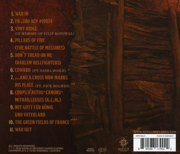Albumcover mit Titelliste, Albumtitel und Künstler. Brauner Hintergrund und Text.