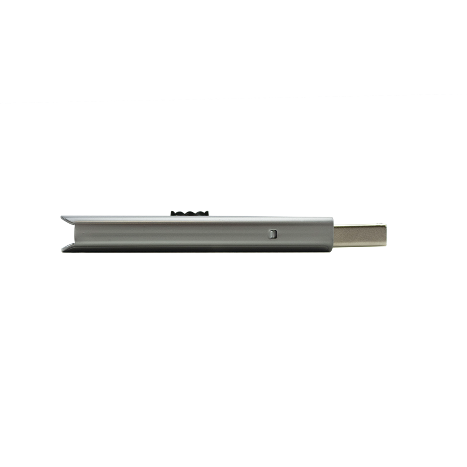 Silver metal USB-C adapter. It is a small, rectangular, and silver-colored connector.