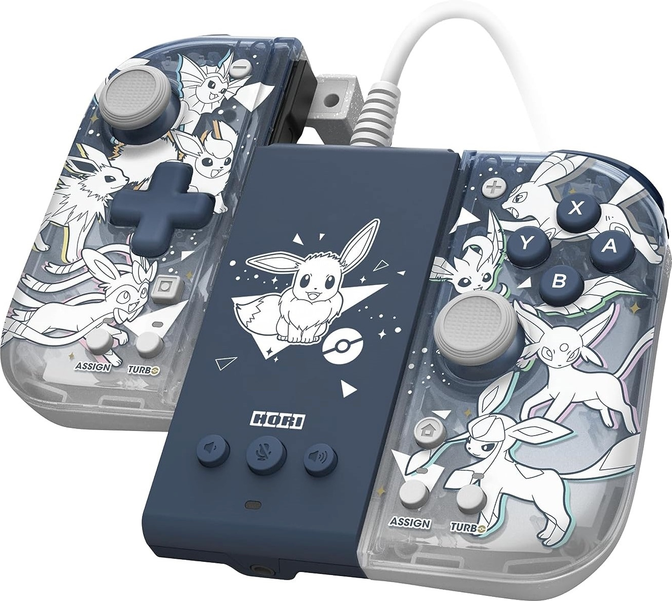 Pokemon Switch-Controller, Evoli-Design, weißer Hintergrund.