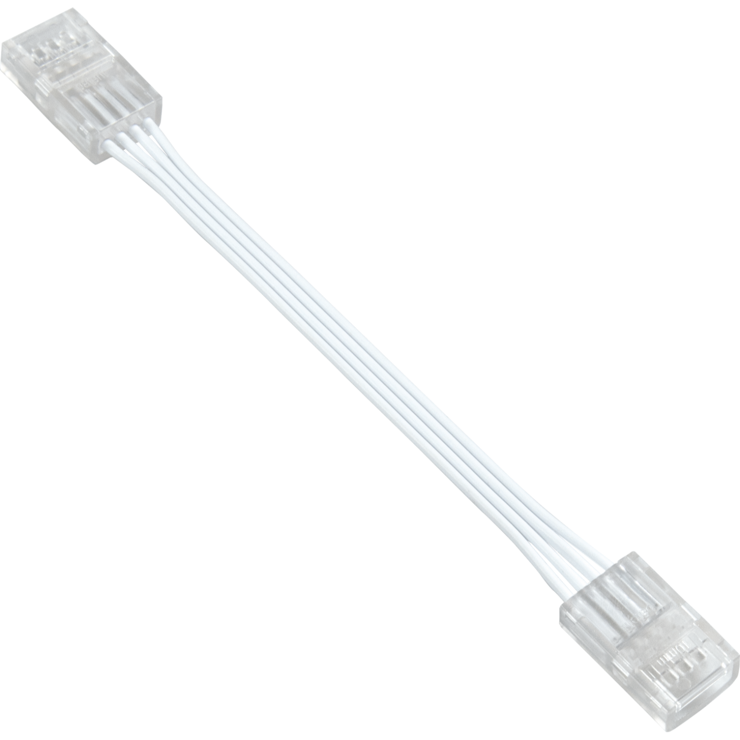 A white cable with transparent connectors at each end.