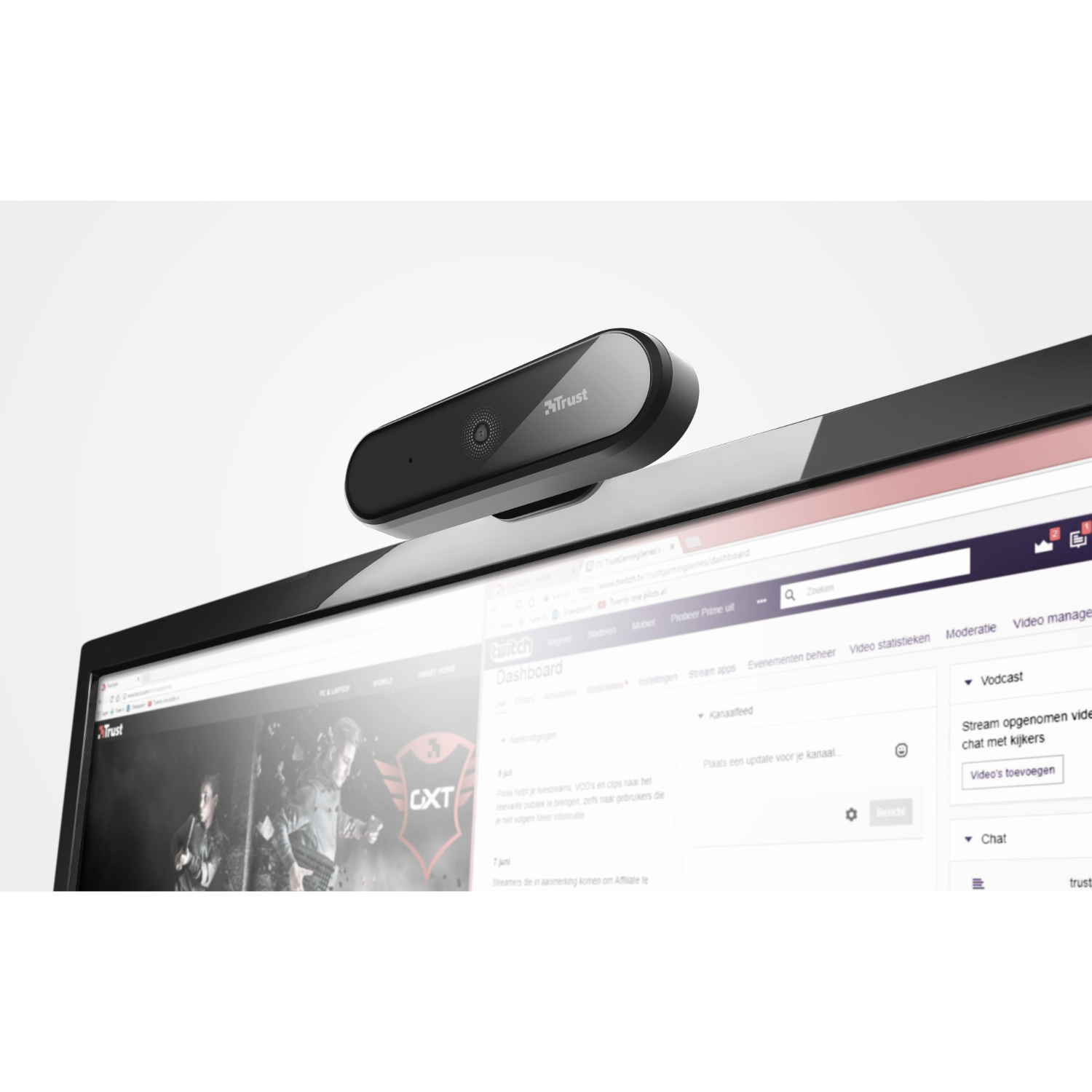 Webcam on top of a computer monitor.