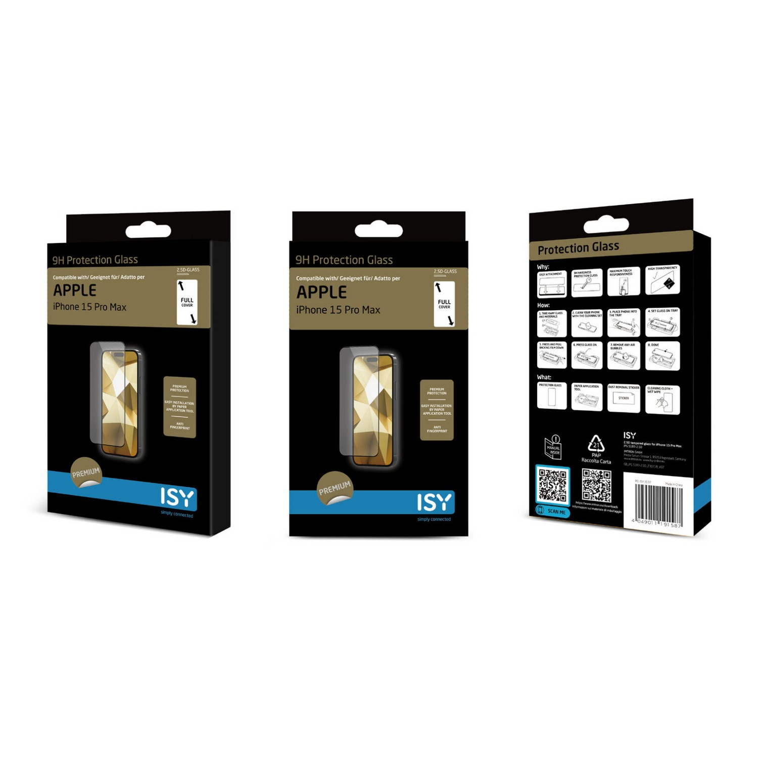 ISY Protection d'écran en verre trempé iPhone 15 Pro Max Noir (2V221900)