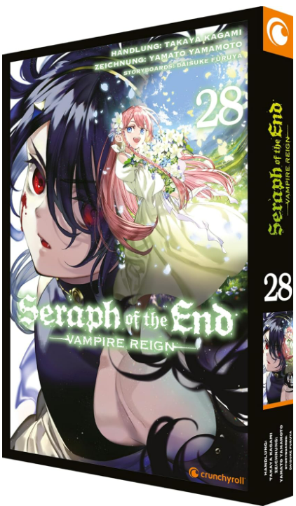 Manga-Buchcover. Ein Mädchen mit Blumen auf dem Kopf und ein Vampir mit roten Augen.