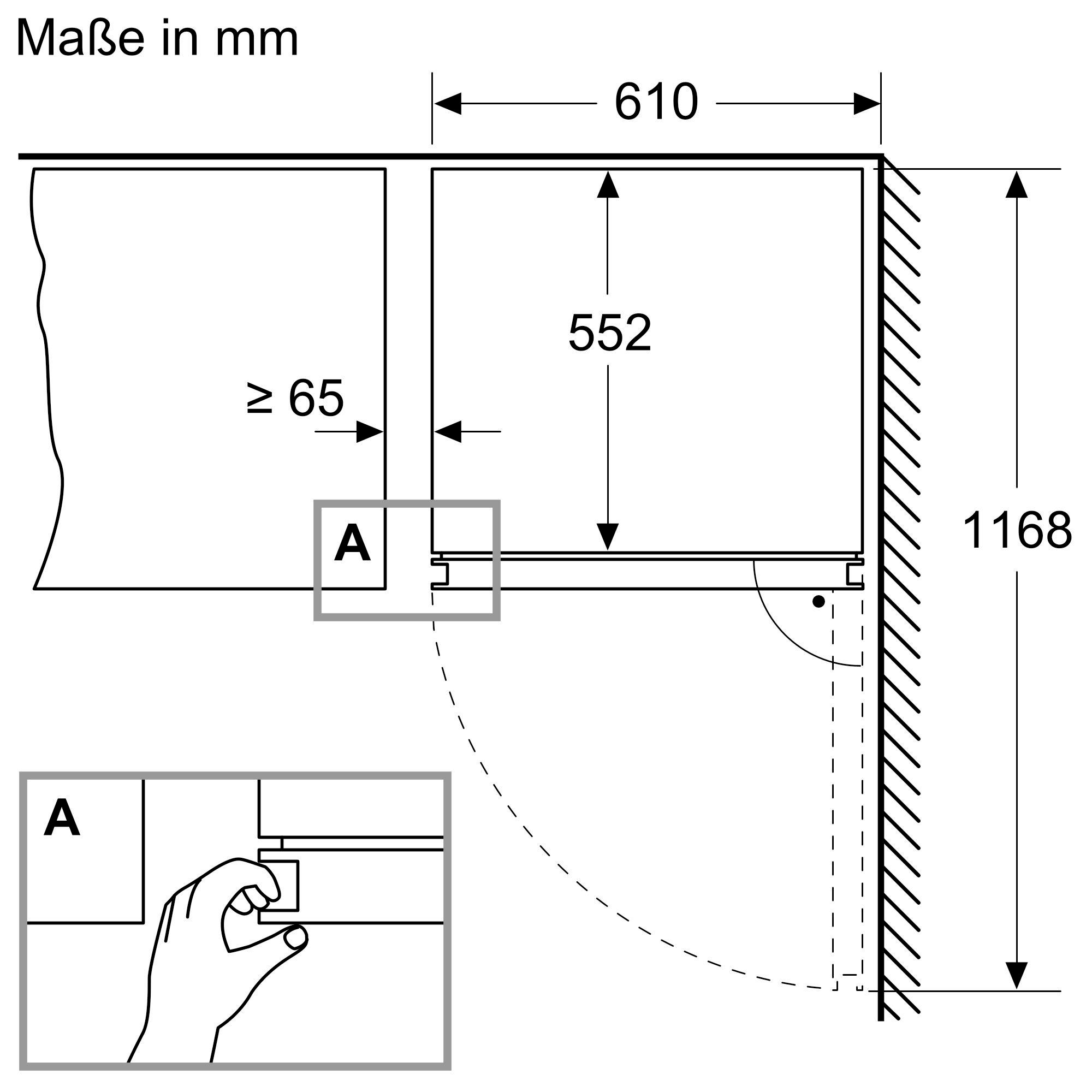 Diagramm mit Maßen, Hand zeigt auf einen Abschnitt.