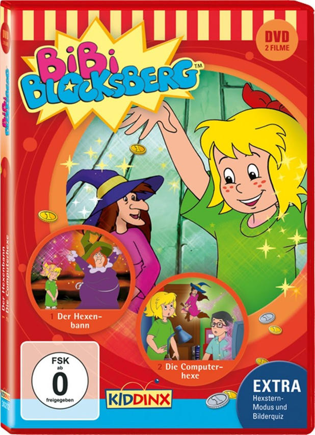 DVD-Hülle mit dem Zeichentrickfilm Bibi Blocksberg. Die Hülle hat ein farbenfrohes Design und Text.