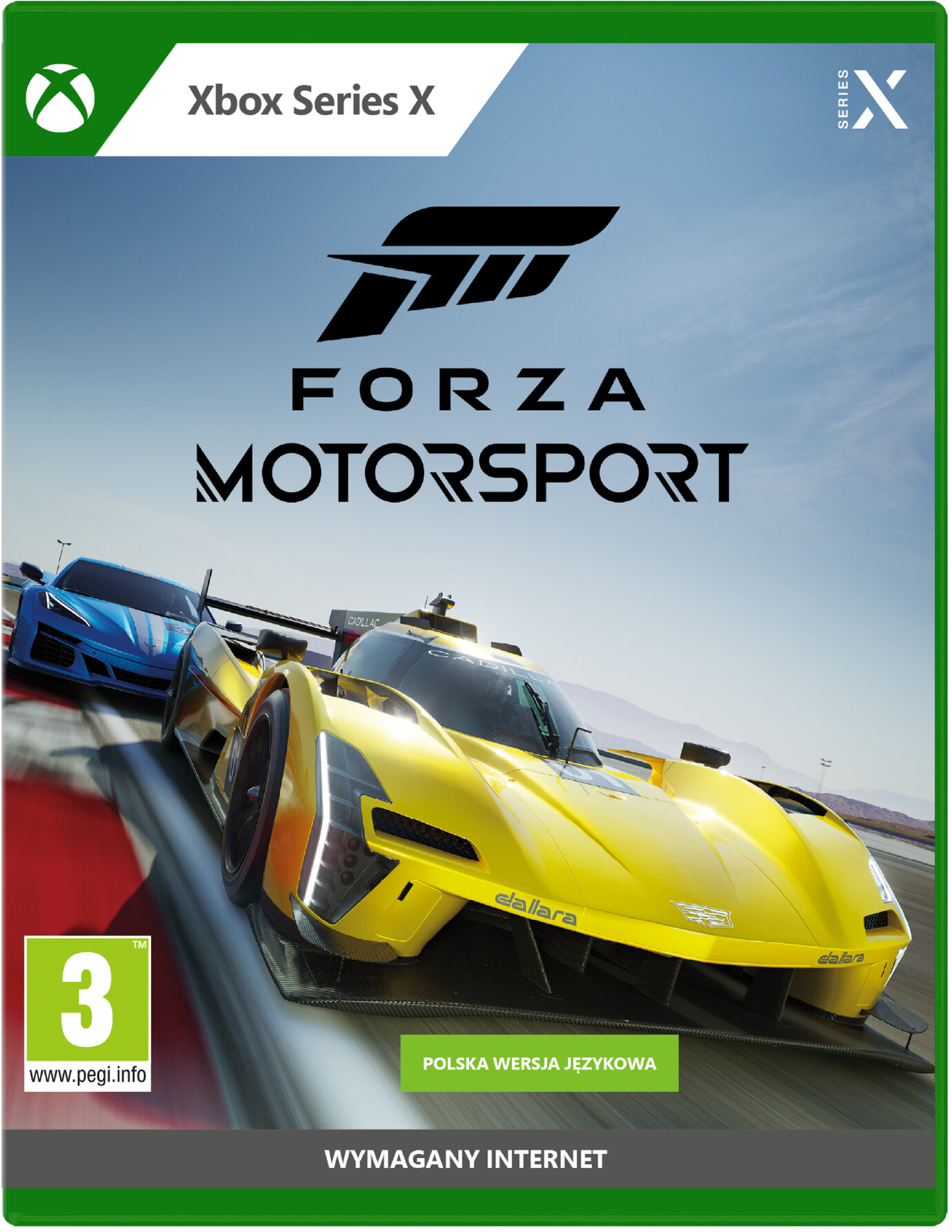 Opakowanie gry Forza Motorsport na Xbox Series X, samochody i logo.