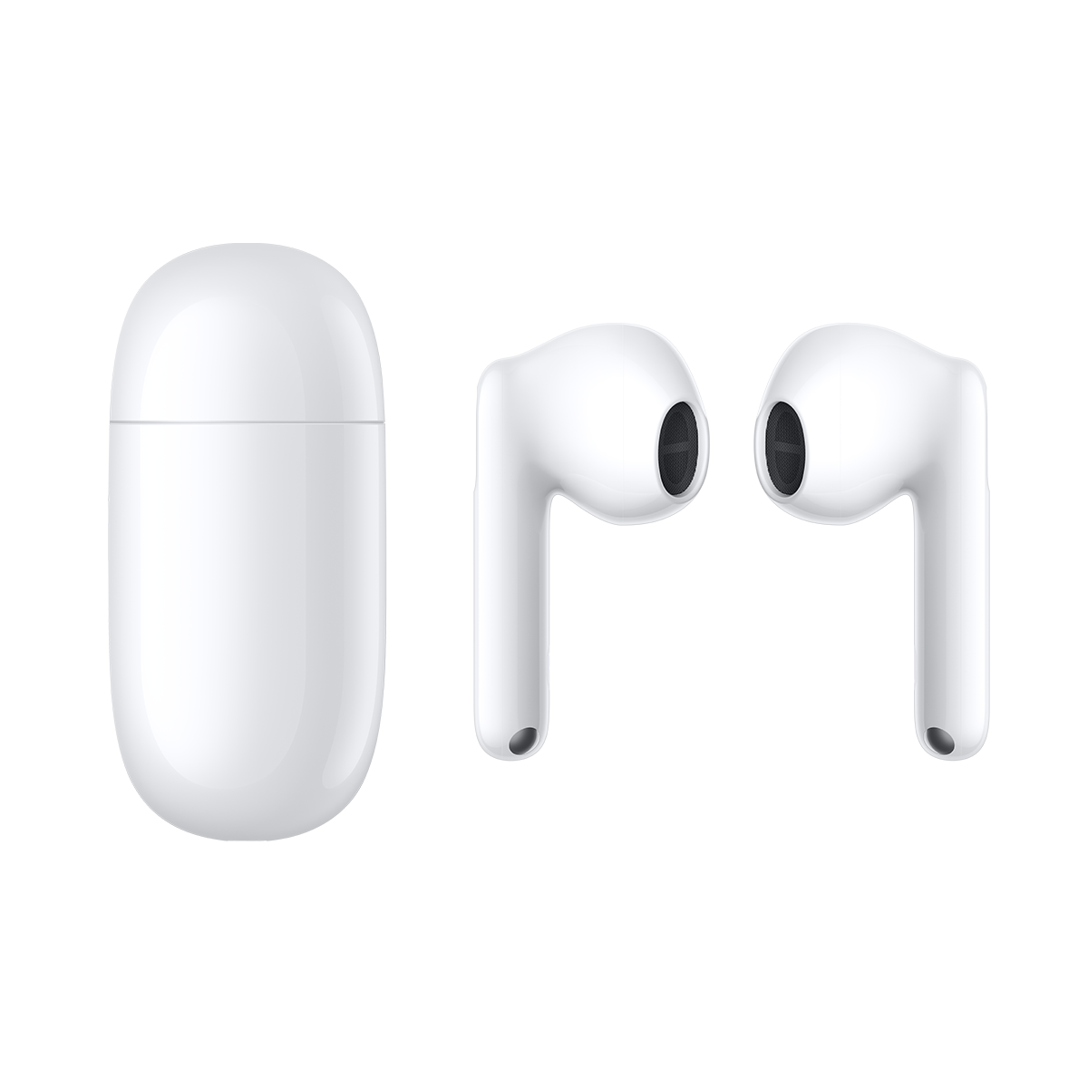 Beyaz Apple AirPods Pro, kılıf ve kulaklıklar, siyah arka plan üzerinde, kılıf açık.