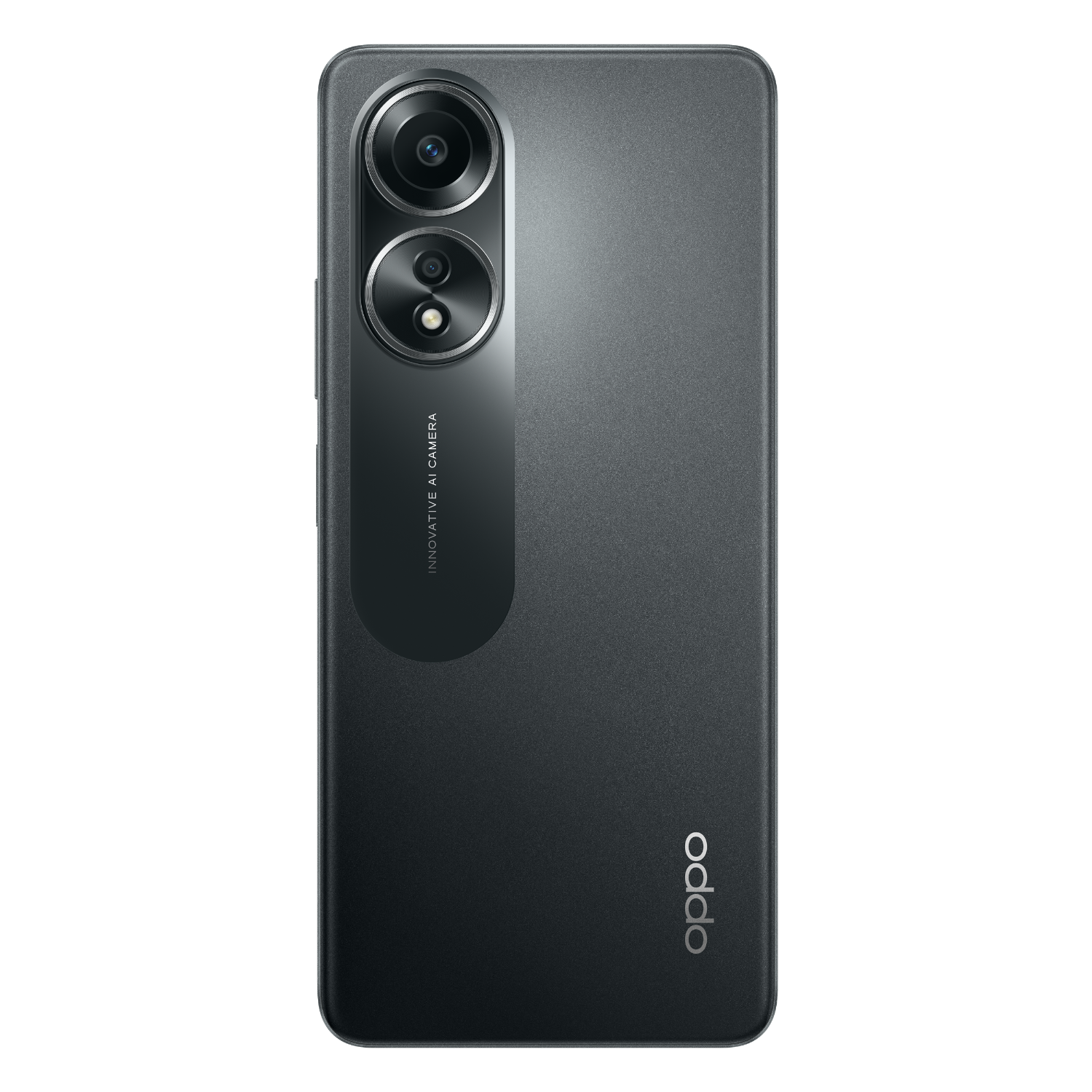 De achterkant van een zwarte smartphone met een camera-opstelling en de merknaam 'oppo'.