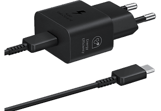 SAMSUNG Hálózati töltő adapter kábellel, USB-C csatlakozóval, 25W, fekete (EP-T2510XBEGEU)