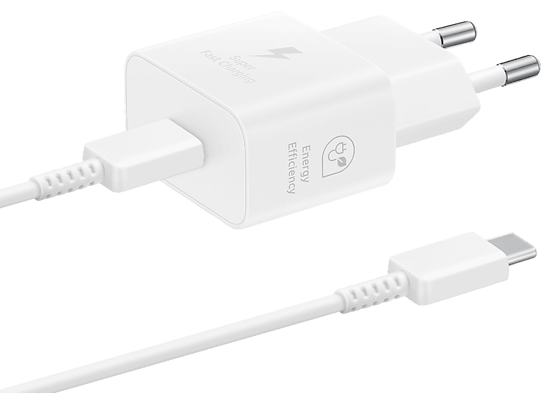 SAMSUNG Hálózati töltő adapter kábellel, USB-C csatlakozóval, 25W, fehér (EP-T2510XWEGEU)