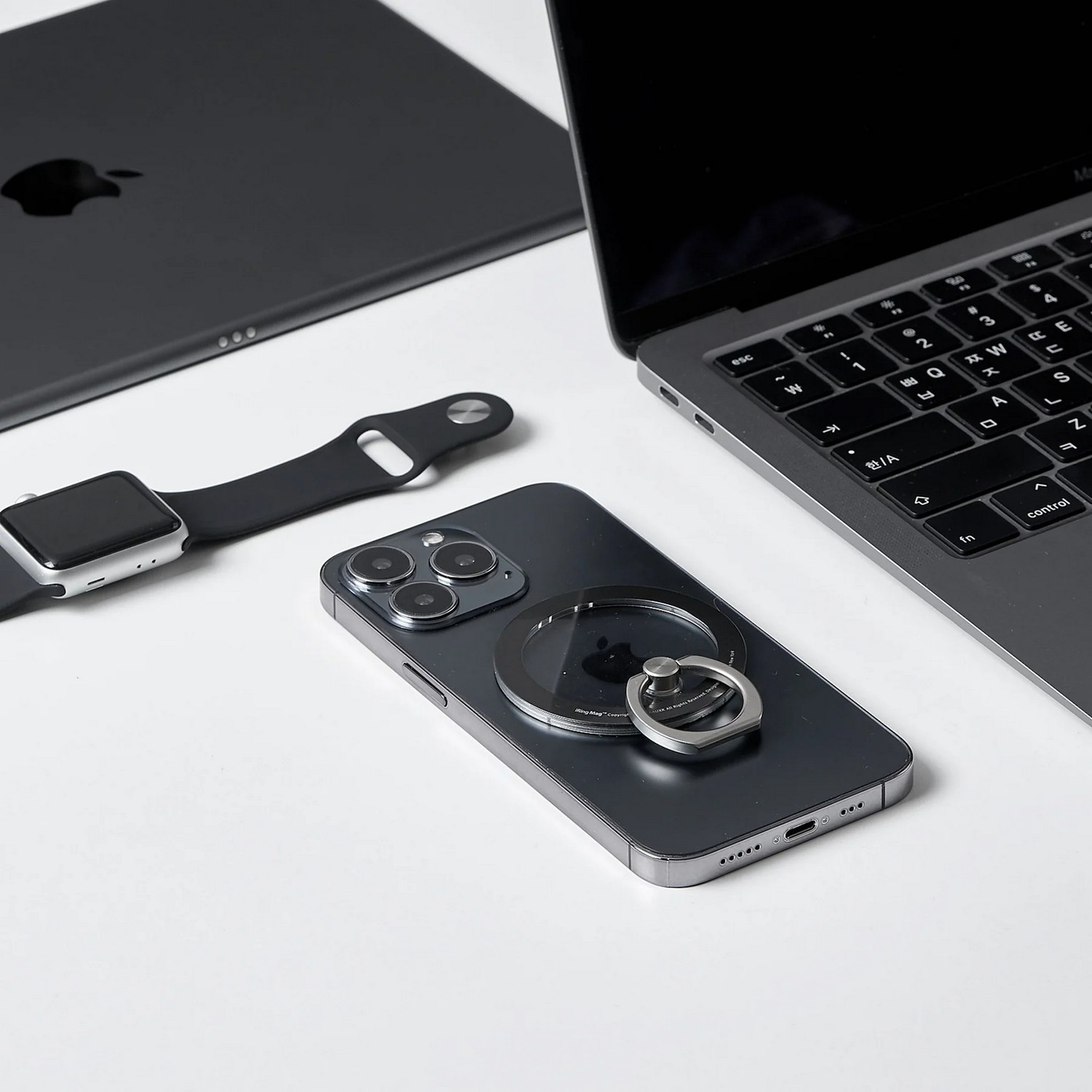 IRING Support téléphone avec anneau MagSafe Steel Smoky Black (IR-M-SBL)
