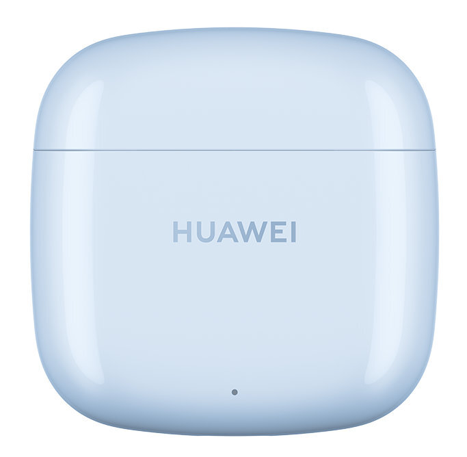 Jasnoniebieskie etui na słuchawki z napisem 'HUAWEI'.