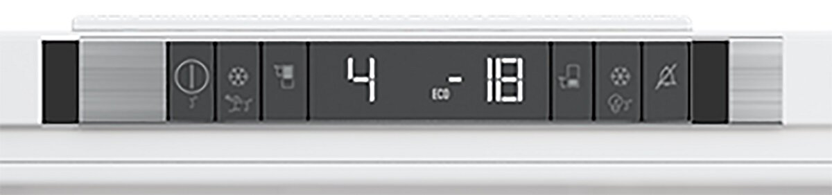 Panel sterowania lodówką z cyfrowym wyświetlaczem pokazującym liczby i ikony.