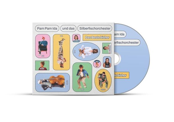 Albumcover mit verschiedenen Bildern von Personen und Text auf hellblauem Hintergrund.