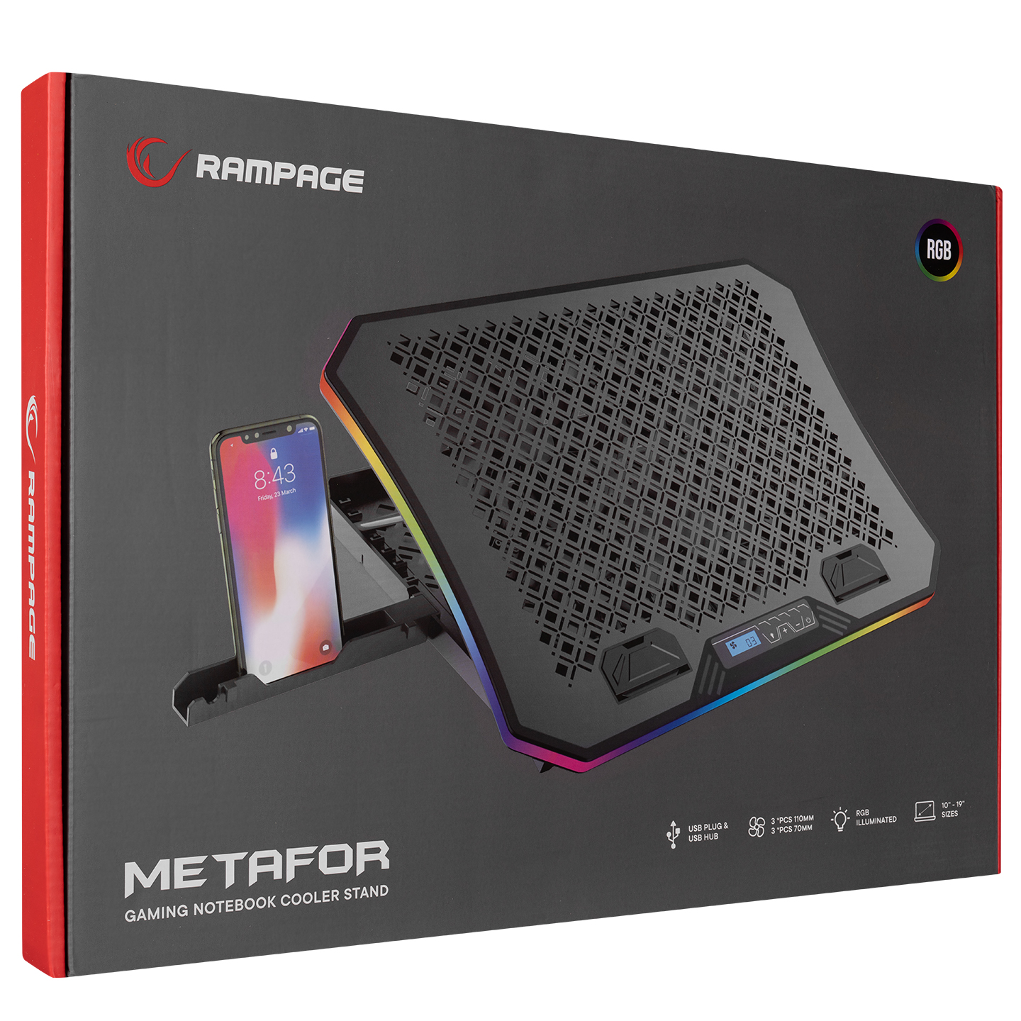 Oyun dizüstü bilgisayar soğutucu standı. Oyun dizüstü bilgisayar soğutuculu kutu. RGB ışıklı siyah.