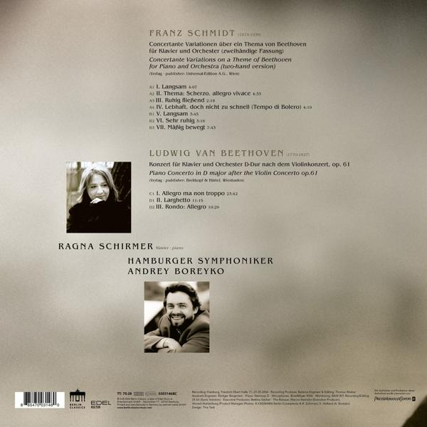 Ein LP-Schallplattencover mit Text. Es listet Konzertvariationen, die Interpreten und deren Fotos auf.