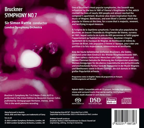 CD-Cover für Bruckner Symphonie Nr. 7. Enthält Text, ein Foto des Dirigenten und des London Symphony Orchestra.
