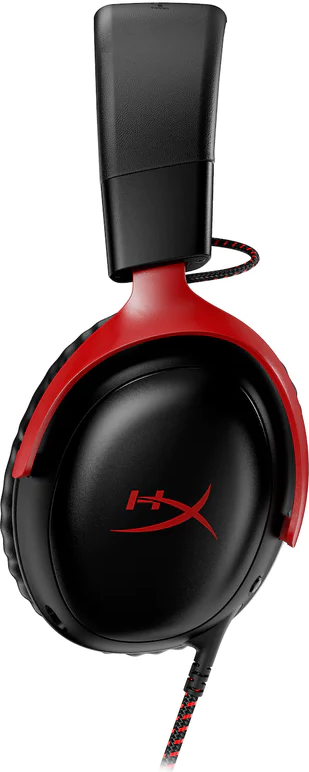 Casque de jeu HyperX. Design noir et rouge avec le logo de la marque.