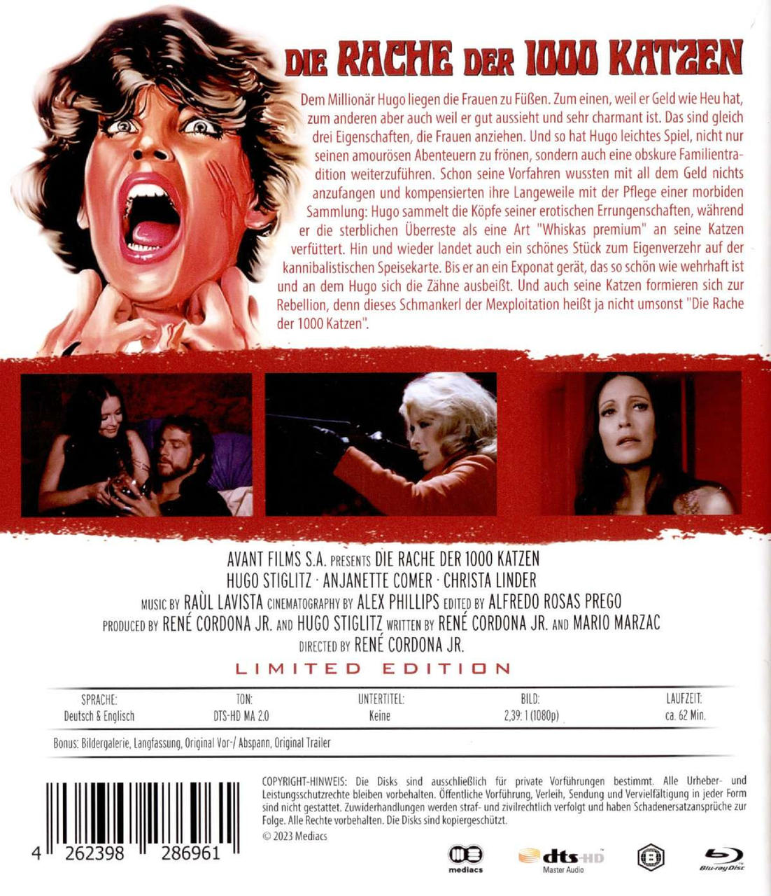 DVD-Cover eines Films, eine schreiende Frau, mit Text. Auf der Rückseite Szenen aus dem Film.