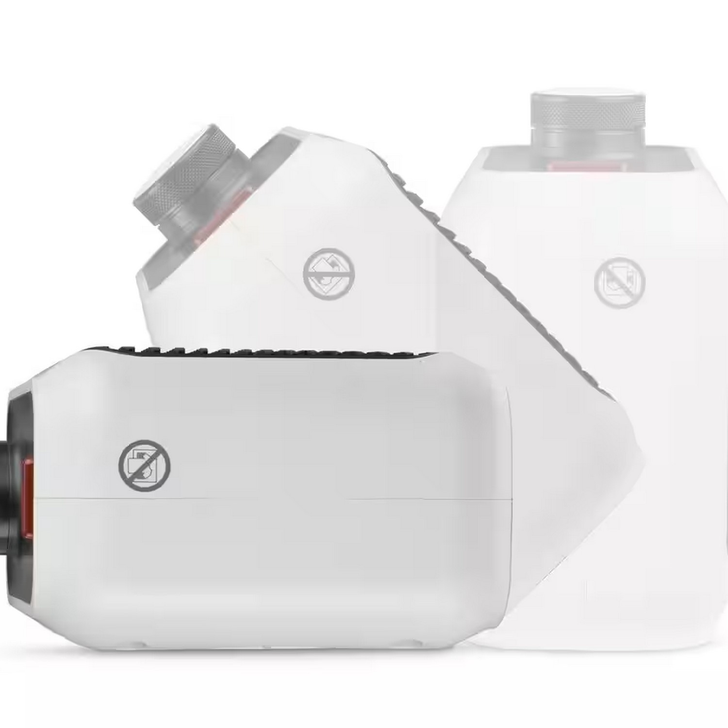 Witte containers met grijze deksels, een scherp, andere vaag. Geen toegangssymbool.