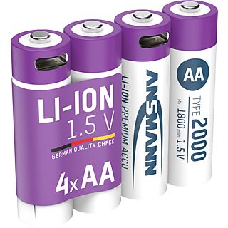 ANSMANN 4 batterie AA agli ioni di litio 2000 mAh USB-C - Batteria ricaricabile (Argento)
