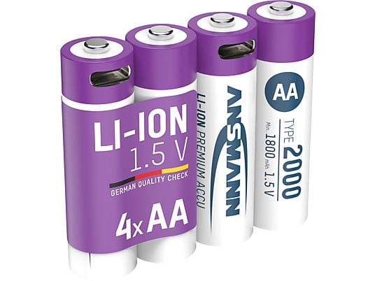 ANSMANN AA Li-Ion 2000 mAh USB-C 4 Stück - Wiederaufladbare Batterie (Silber)