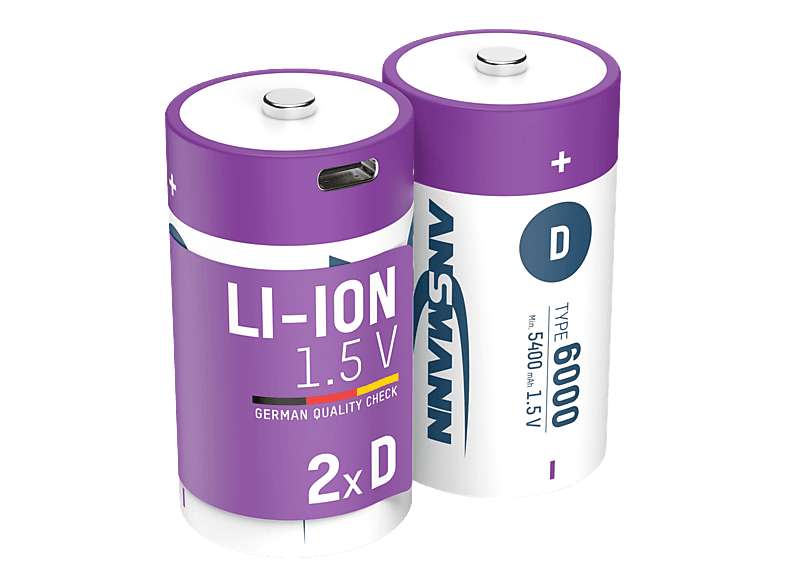 ANSMANN D Li-Ion 5400 mAh USB-C 2 Stück - Wiederaufladbare Batterie (Silber)