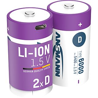 ANSMANN D Li-Ion 5400 mAh USB-C 2 Stück - Wiederaufladbare Batterie (Silber)