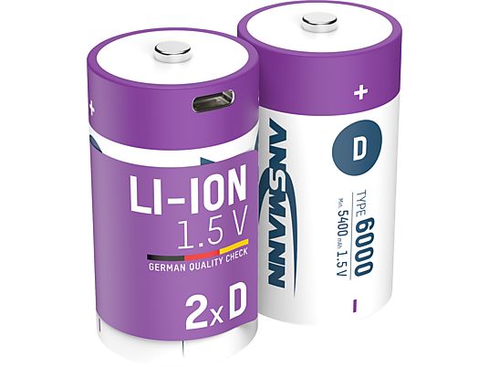 ANSMANN D Li-Ion 5400 mAh USB-C 2 pièces - Batterie rechargeable (Argent)