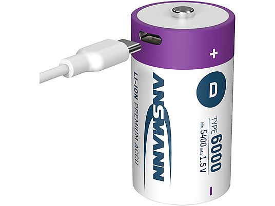 ANSMANN D Li-Ion 5400 mAh USB-C 2 Stück - Wiederaufladbare Batterie (Silber)