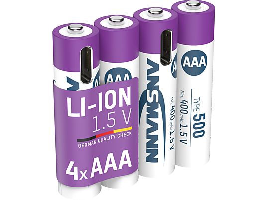 ANSMANN AAA Li-Ion 500 mAh USB-C 4 pièces - Batterie rechargeable (Argent)