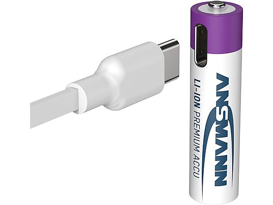 ANSMANN AAA Li-Ion 500 mAh USB-C 4 Stück - Wiederaufladbare Batterie (Silber)