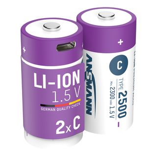 ANSMANN C Li-Ion 2500 mAh USB-C 2 Stück - Wiederaufladbare Batterie (Silber)