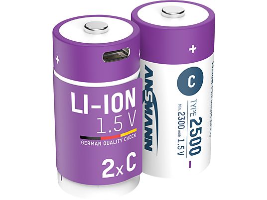 ANSMANN C Li-Ion 2500 mAh USB-C 2 Stück - Wiederaufladbare Batterie (Silber)