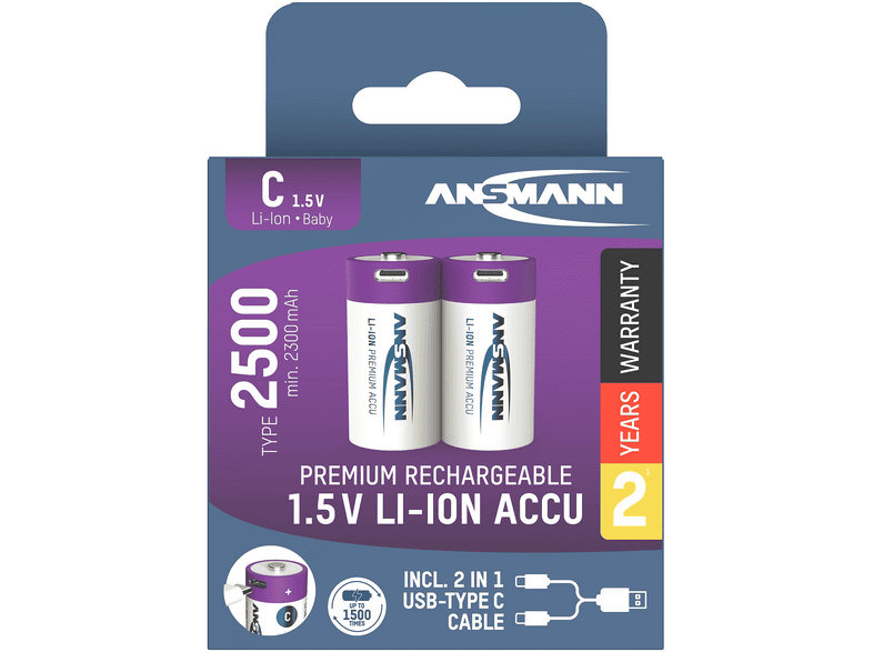 Ansmann Baby C Li-Ion 2500mAh, 2er-Pack; Wiederaufladbare Batterie — Foto 2 von 3