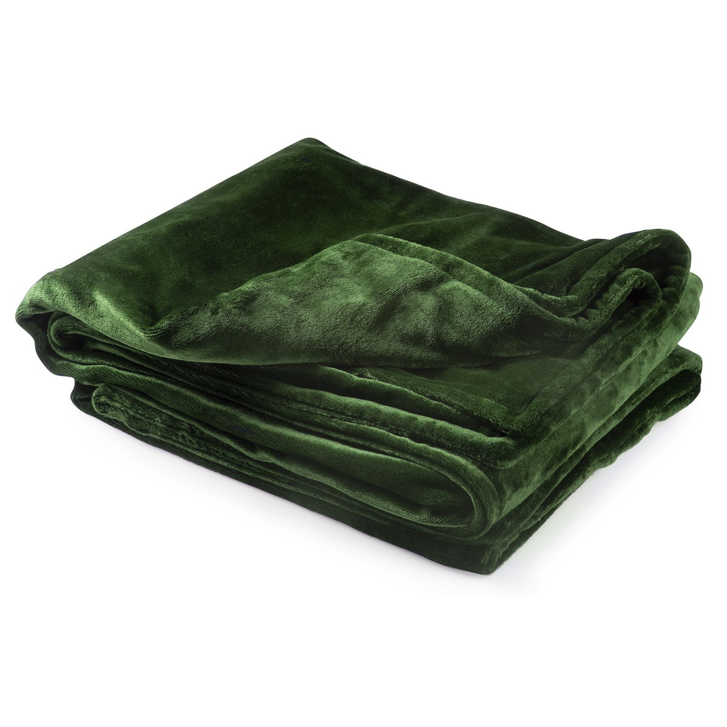 Une couverture vert foncé pliée.