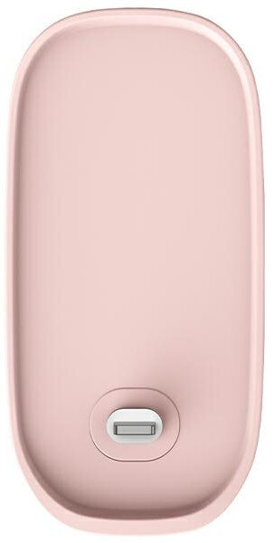 Różowa, owalna podkładka ładująca z portem USB-C na dole. Prosty, czysty design.