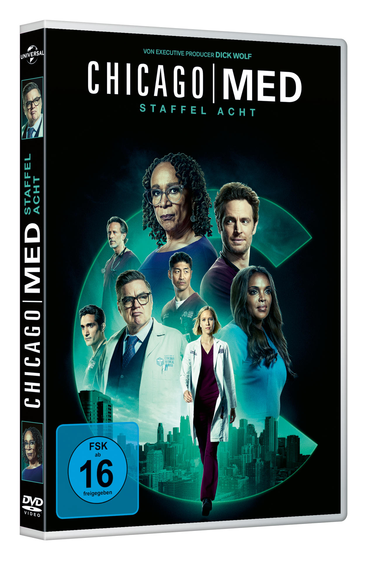 DVD-Cover für Chicago Med, Staffel 8, mit mehreren Schauspielern auf dem Cover.