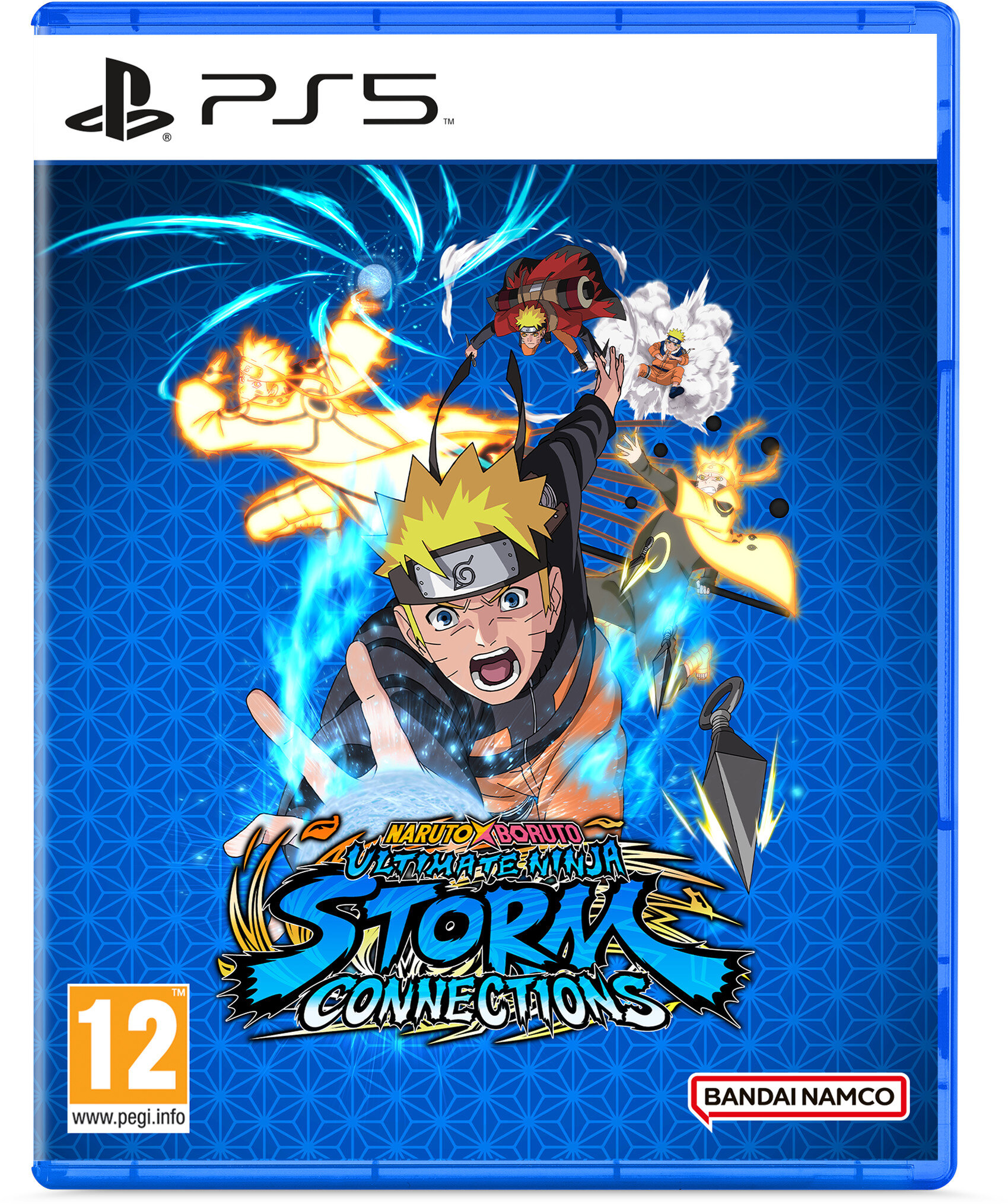 Okładka gry PS5. Postacie Naruto w akcji, niebieskie tło.