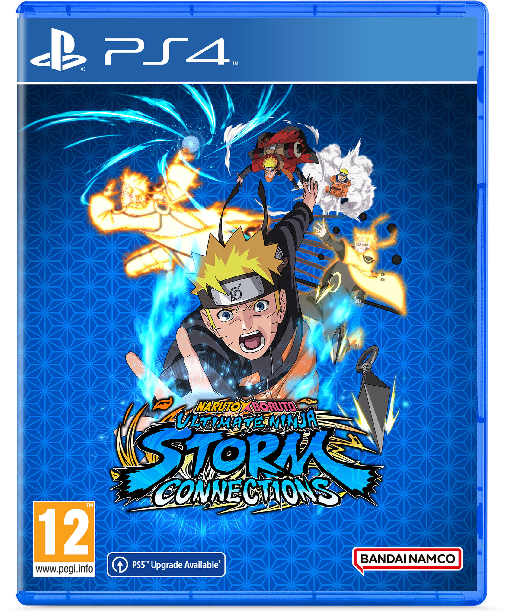 Pudełko gry PS4. Postacie Naruto na okładce. Tytuł gry to "Naruto Storm Connections".