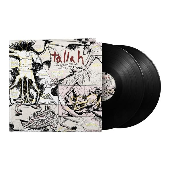 Album borító műalkotással és két fekete bakelit lemezzel. Fehér háttér.