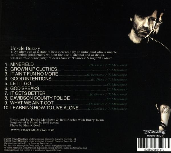 Album hátulja számlistákkal és egy férfi portréjával.